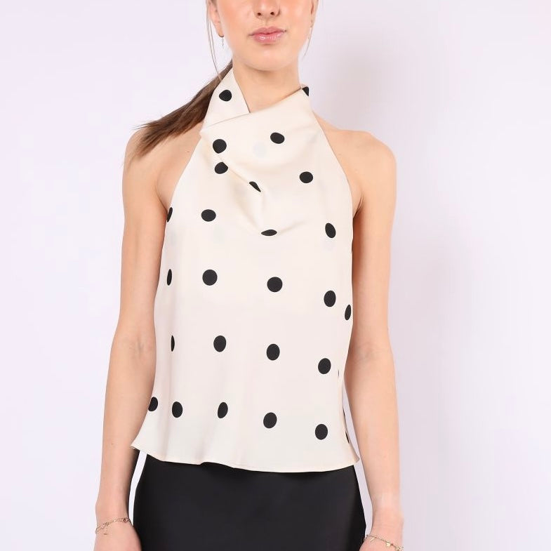 Satin Halter Neck Top – Polka Dots