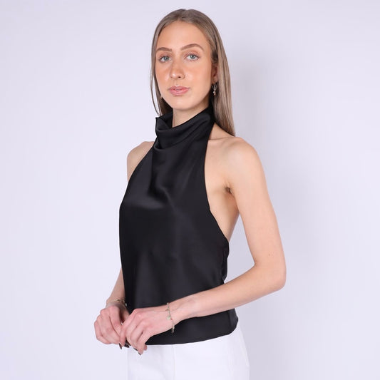 Satin Halter Neck Top – Black