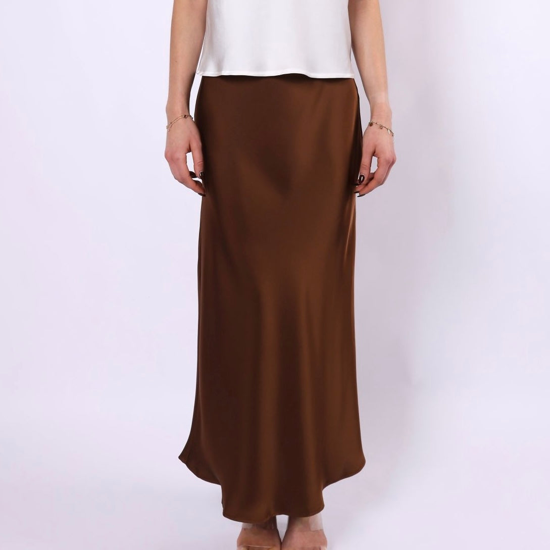 Satin Maxi Skirt - Chocolate