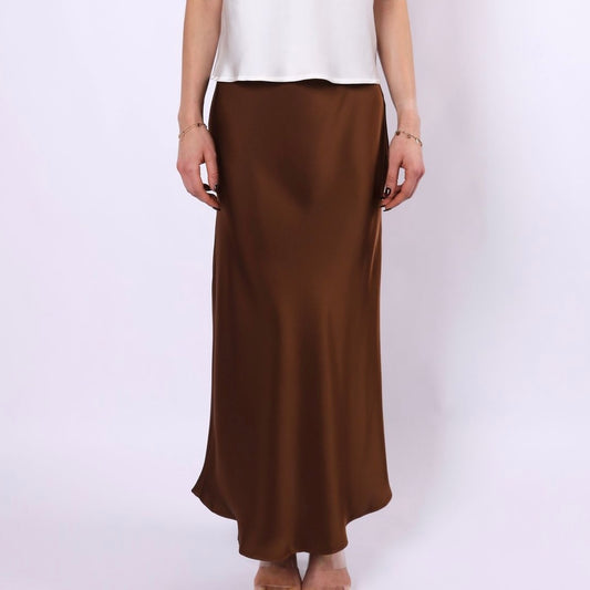Satin Maxi Skirt - Chocolate