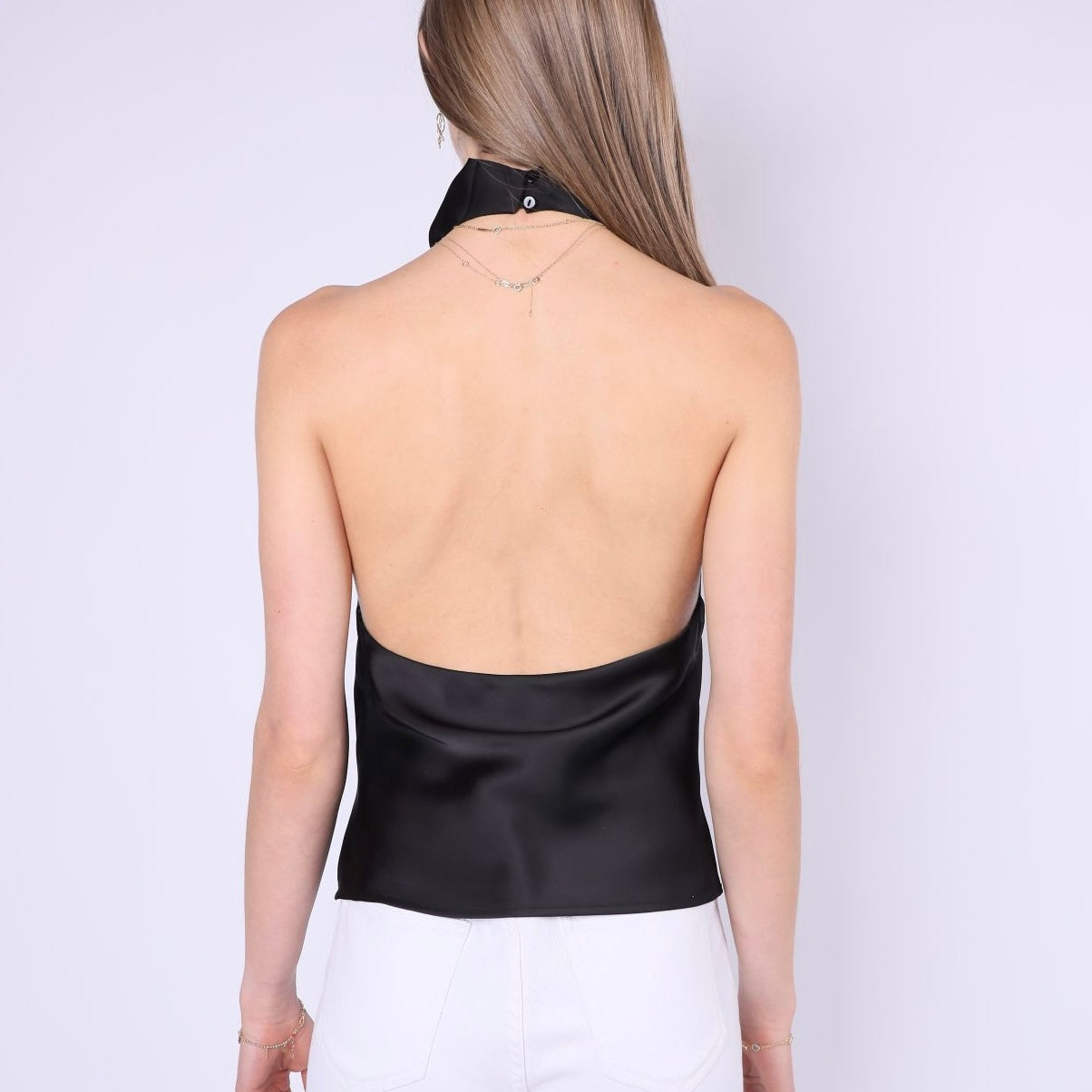 Satin Halter Neck Top – Black