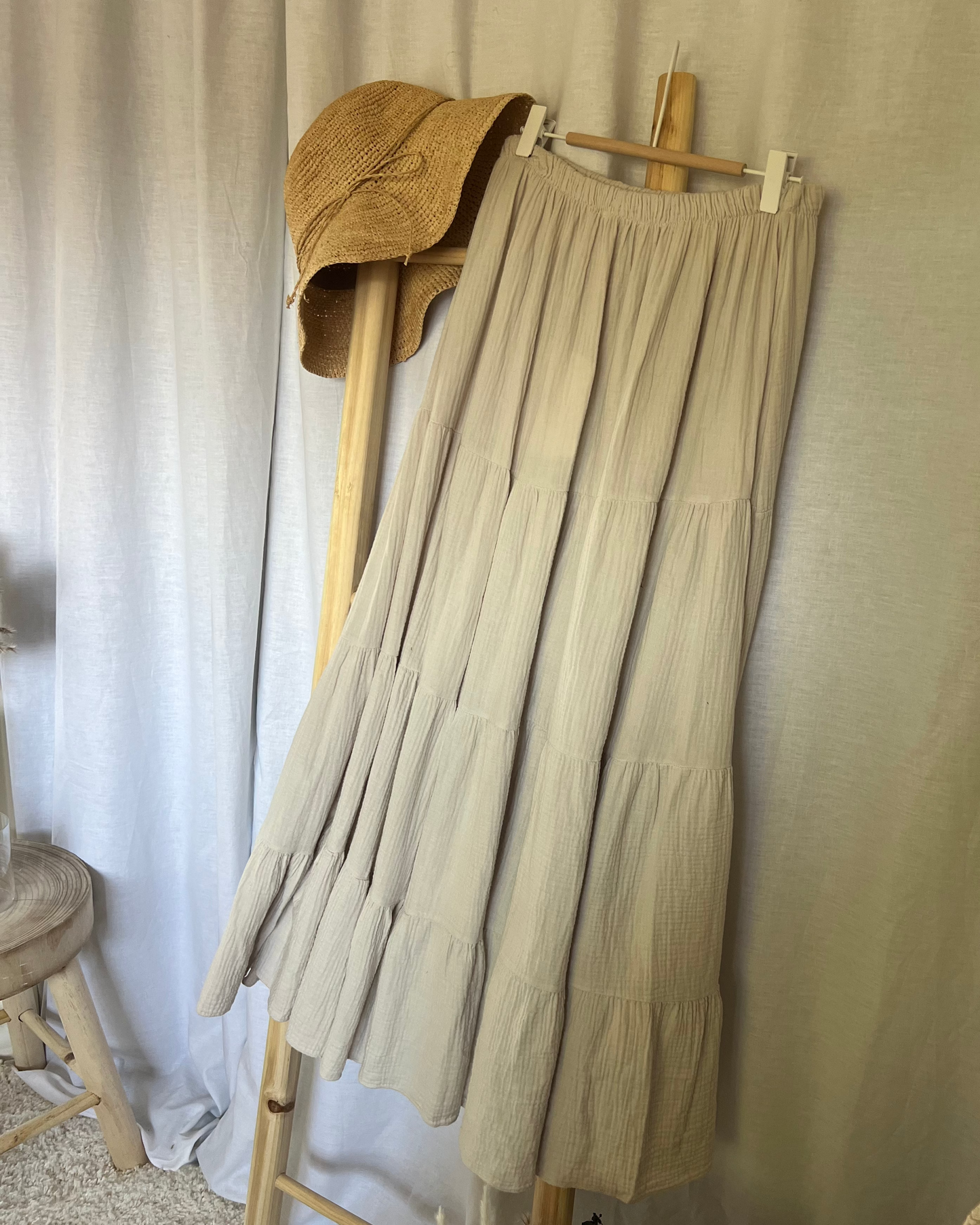 Beige Muslin Maxi Skirt