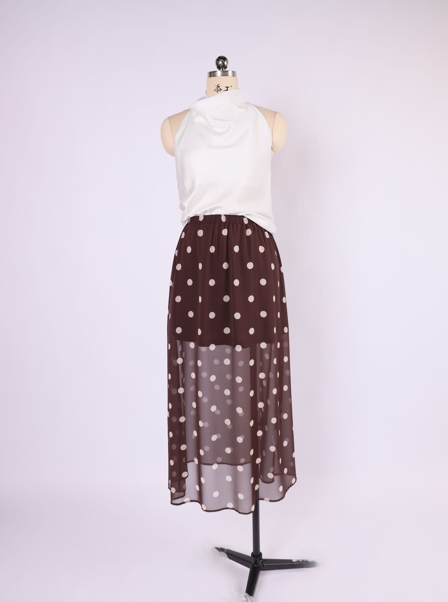 POLKA DOT CHIFFON MIDI SKIRT