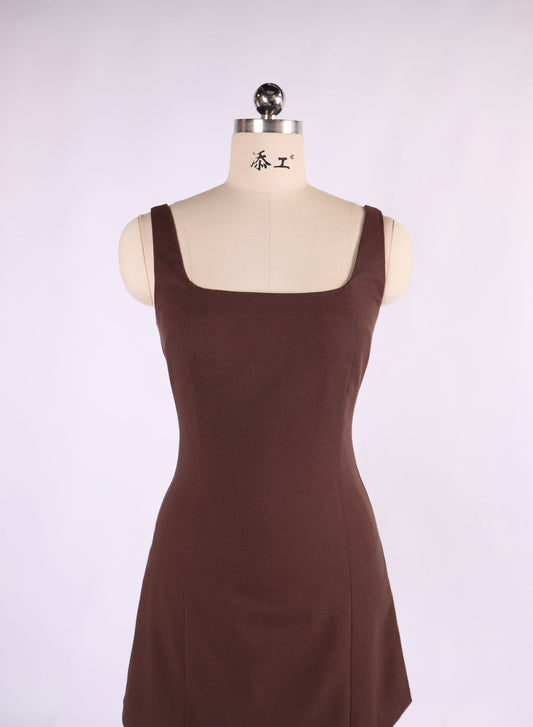 SQUARE-NECK LINEN MINI DRESS